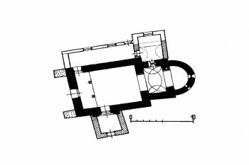 půdorys kostela (© B. Samek: Umělecké památky Moravy a Slezska, část 2. [J/N], Academia, Praha 1999)