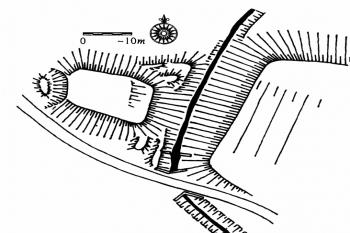 terénní náčrt tvrziště (© L. Svoboda (in: kol.: Encyklopedie českých tvrzí, I. díl [A-J], ARGO, Praha 1998))