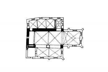 půdorys kostela ( © Kalina, Pavel. Praha 1310-1419: kapitoly o vrcholné gotice. 1. vyd. Praha: Libri, 2004)