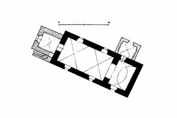 půdorys kostela (© B. Samek: Umělecké památky Moravy a Slezska, část 2. [J/N], Academia, Praha 1999 )