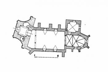půdorys kostela (© kol.: Umělecké památky Čech, část 4. [T/Ž], Academia, Praha 1982)