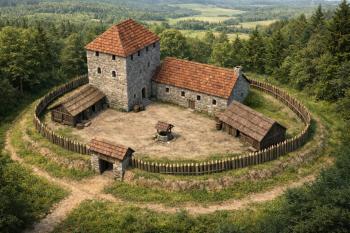 Romantická nepodložená představa podoby tvrze (© chatGPT 02/2026)