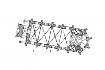 půdorys kostela (© B. Samek: Umělecké památky Moravy a Slezska, část 1. [A/I], Academia, Praha 1994)