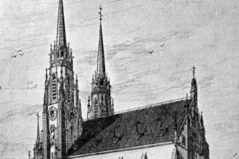 dnešní podobu dal kostelu vítězný projekt Augusta Kirsteina z r. 1901 ( © A. Prokop : Die Markgraftschaft Mähren in kunstgeschichtlichen Beziehung, Band I-IV, R.  Spies & Co. Verlag, Wien 1904)