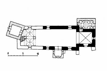 půdorys kostela (© B. Samek: Umělecké památky Moravy a Slezska, část 1. [A/I], Academia, Praha 1994)