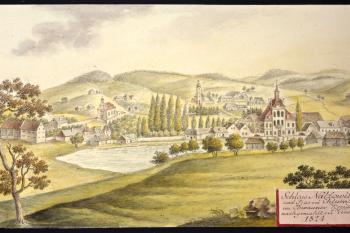 Zámek a městečko na obr. I.A.Venuta z roku 1824 (© Ing. Karel Kubín, 09/2017)