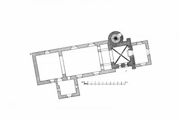 půdorys kostela (© Karel Chytil: Soupis památek historických a uměleckých v Království Českém, sv. 11 Politický okres chrudimský, Archaelogická komise při České akademii císaře Františka Josefa pro vědy, slovesnost a umění, Praha 1900)