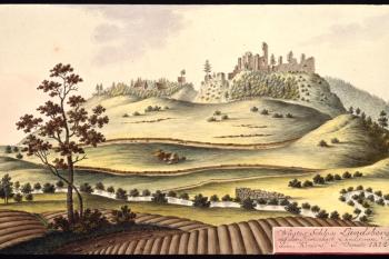 Hrad na obraze I.A.Venuta z roku 1812 (© Ing. Karel Kubín, 09/2017)