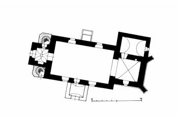 půdorys kostela (© B. Samek: Umělecké památky Moravy a Slezska, část 2. [J/N], Academia, Praha 1999 )