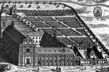 pohled od severovýchodu, rytina J. M. Steidlina, 1731 (fotorepro: Panáček, Jaroslav: Založení augustiniánského kláštera v České Lípě, Vlastivědné muzeum a galerie, Česká Lípa 2010)