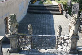 Čtyři způsobné kočkovité šelmy na schodišti glorietu (© Ivan Grisa, 09/2008)