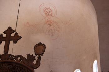 práce na fresce Matka Boží Znamení, typ ikony Bohorodičky (Theotokos) (© Luděk Vláčil  07/2026)