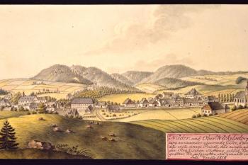 Zámek a městečko na obr. I.A.Venuta z roku 1818 (© Ing. Karel Kubín, 09/2017)