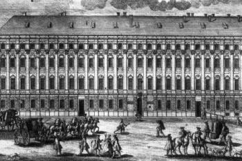 hlavní průčelí před dostavbou kolem r. 1740 ( © F.B. Werner, c1740 (in Pavel Vlček, Ester Havlová: Praha 1610-1700. Kapitoly o architektuře raného baroka, Libri, Praha 1998))