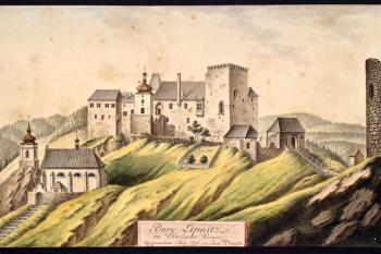 Hrad na obraze I.A.Venuta z roku 1795 (© Ing. Karel Kubín, 09/2017)