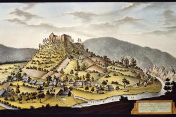 Hrad na obraze I.A.Venuta z roku 1792 (© J. A. Venuto, 1792)