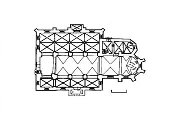 půdorys kostela (© Pavel Vlček a kol.: Umělecké památky Prahy 1 - Staré Město, Josefov, Academia, Praha 1996)