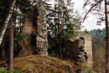 Zřícenina hradu Louzek - celkový pohled (© Jiří Cukr, 04/2002)