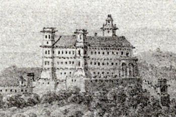 hrad na výřezu z veduty A. F. Kunikeho (© Kristýna Bařinová (ed.): Krajina starých sídel - katalog výstavy, Vědecká knihovna v Olomouci, Olomouc 2015)