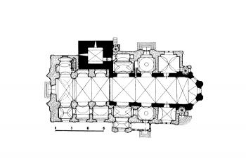půdorys kostela (© kol.: Umělecké památky Čech, část 2. [K/O], Academia, Praha 1978)