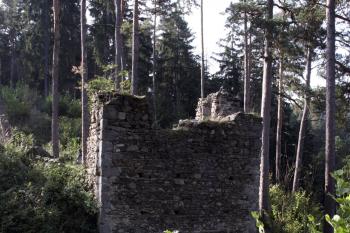 Věž přistavěná ke starší hradbě předhradí je nejzachovalejší částí hradu ( © Iva Spurná 27.9.2009)