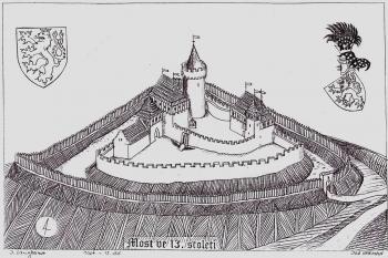 hrad Most v 13. století  ,podle J. Langhamra (© jan heřman, 07/2013)