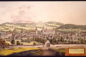 Zámek a město na obr. I.A.Venuta z roku 1818 (© Ing. Karel Kubín, 09/2017)