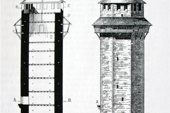 Nákres idealní podoby Loupežnické věže v její středověké podobě, zákres z konce 19. století.  (© archiv města Znojma)
