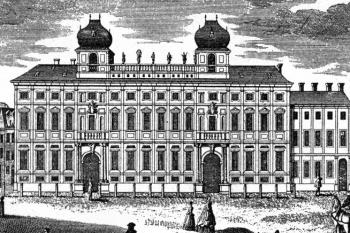 průčelí paláce východu na vedutě F. B. Wernera (© Kubiček, Alois: Barokní Praha v rytinách B. B. Wernera, Odeon, Praha 1966)