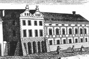 jižní průčelí paláce na vedutě F. B. Wernera (© Kubiček, Alois: Barokní Praha v rytinách B. B. Wernera, Odeon, Praha 1966)