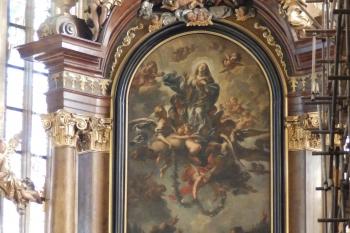 Detail oltářního obrazu Nanebevzetí P. Marie od Petra Brandla, původem ze zrušeného cisterciáckého kláštera v Sedlci u Kutné Hory (© Johannes Cladis, 10/2017)