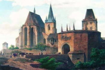 Kostel sv. Gotharda a bývalá pražská brána s barbakánem ( © Vlastivědné muzeum v Slaném)