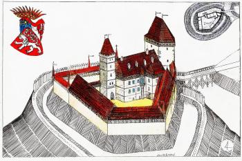 Předpoklad stavební podoby Hového hradu u Kunratic (© jan heřman, 09/2015)