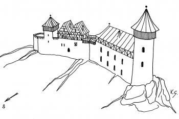 Obřany - rekonstrukce podoby hradu ze 14. století (© Karel Světlík, 09/2007)