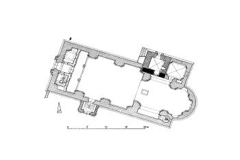 půdorys v úrovni přízemí ( © Petr Macek (in Homolka, Jaromír et al. Žitenice: kostel sv. Petra a Pavla, Galerie výtvarného umění v Litoměřicích, Llitoměřice 1995))