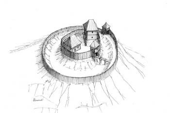 rekonstrukce možné podoby hrádku na Štandlu na konci 13. století ( © Jan P. Štěpánek 2008)