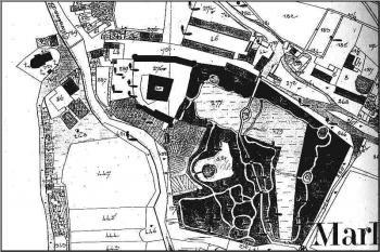 areál zámku a centra obce Paskova na mapě stabilního katstru z roku 1833 ( © Šlechtická sídla na Frýdecko-Místecku  (J.Tichánek a kolektiv))