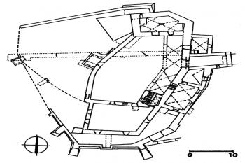 Plán jádra hradu se sondami archeologického výzkumu ( © T. Durdík - Ilustrovaná encyklopedie českých hradů - Libri, Praha 2000)