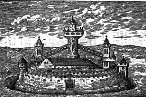 Kroměříž - podoba středověkého hradu znázorněného na kachli (© anon.)