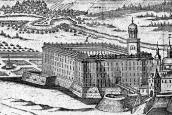 zámek na výřezu z veduty Justa van den Nypoort (po r. 1690) ( © kol: Umění baroka na Moravě a ve Slezsku, Academia, Praha 1996)