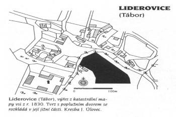 Výřez z katastrální mapy (Encyklopedie českých tvrzí, II. díl, s. 404 (J. Úlovec))