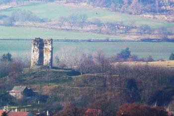 celkový pohled na hrad v Otaslavicích od dálnice na Brno ( © Jan P. Štěpánek 11/2009)