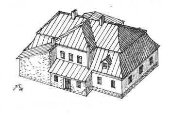 Rekonstrukce podoby zámku ( © J. Tichánek a kolektiv: Šlechtická sídla na Frýdecko-Místecku, Alpress, Frýdek-Místek 2006)