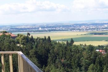 Pohled z rozhledny na baziliku a Olomouc. (© Ivo Rozehnal, 07/2013)
