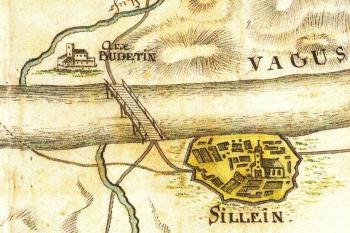 vyznačení Budatína a města Žiliny na historické mapě  dolního Kysucka z počátku 18. století ( © archiv Jan P. Štěpánek)