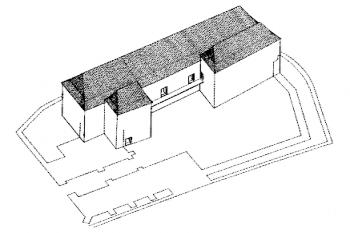 hmotová rekonstrukce Horního zámku v 15/16 století ( © Pavel Kouřil, Dalibor Prix, Martin Wihoda: Hrady českého Slezska, Arch. ústav AV ČR, Brno 2000)