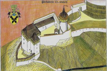 Hrad  v 15. století, podle T. Tomíčka (© jan heřman, 03/2012)