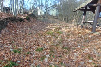 Příjezd k hradu, vlevo přerušený val (© Dušan Dohňanský  12/2023)