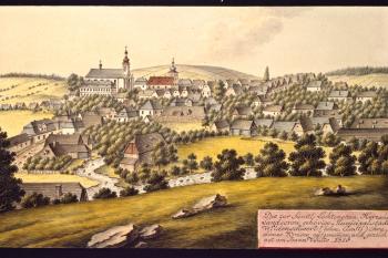 Město na obraze I.A.Venuta z roku 1815 (© Ing. Karel Kubín, 09/2017)