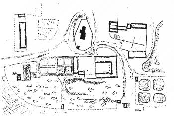 zámek a okolí v 18. století ( © Ilustrovaná encyklopedie moravských hradů, hrádků a tvrzí (M. Plaček))
